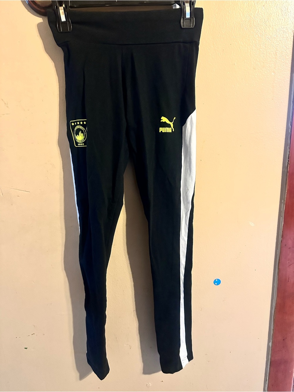 Puma Black Athletic Leggings with White Side Stripe